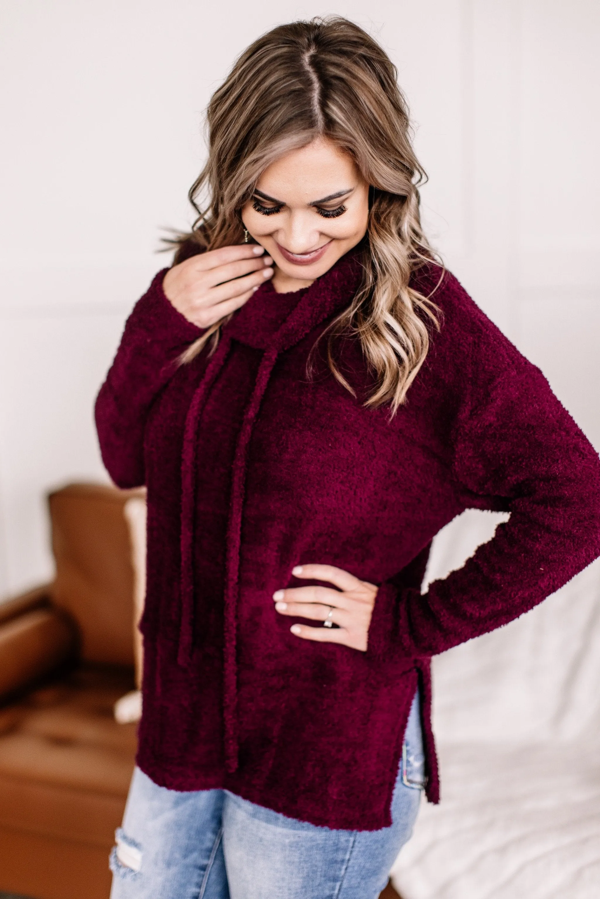 The End Of Your Rope Cowl Neck Top In Mulberry