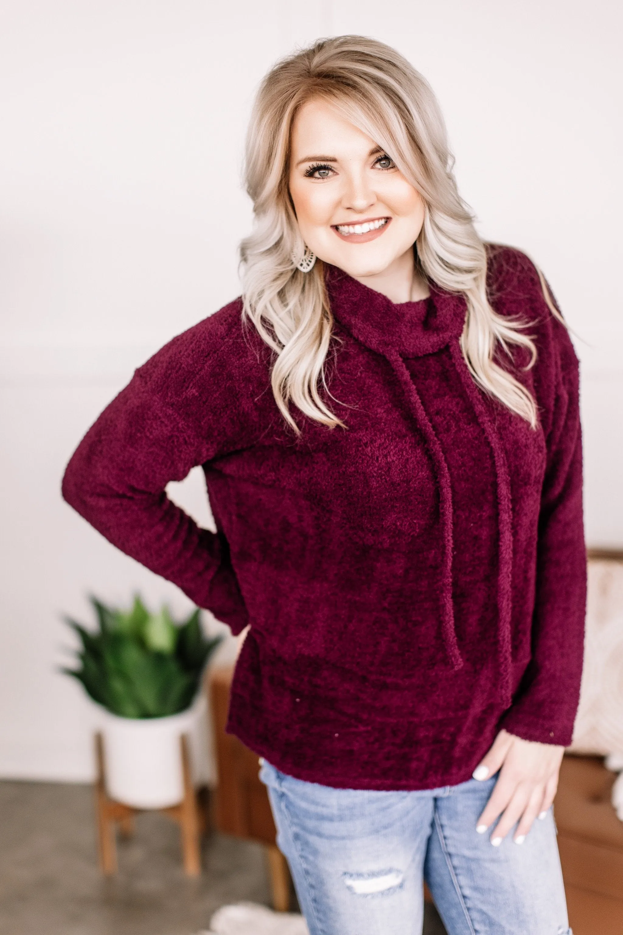 The End Of Your Rope Cowl Neck Top In Mulberry