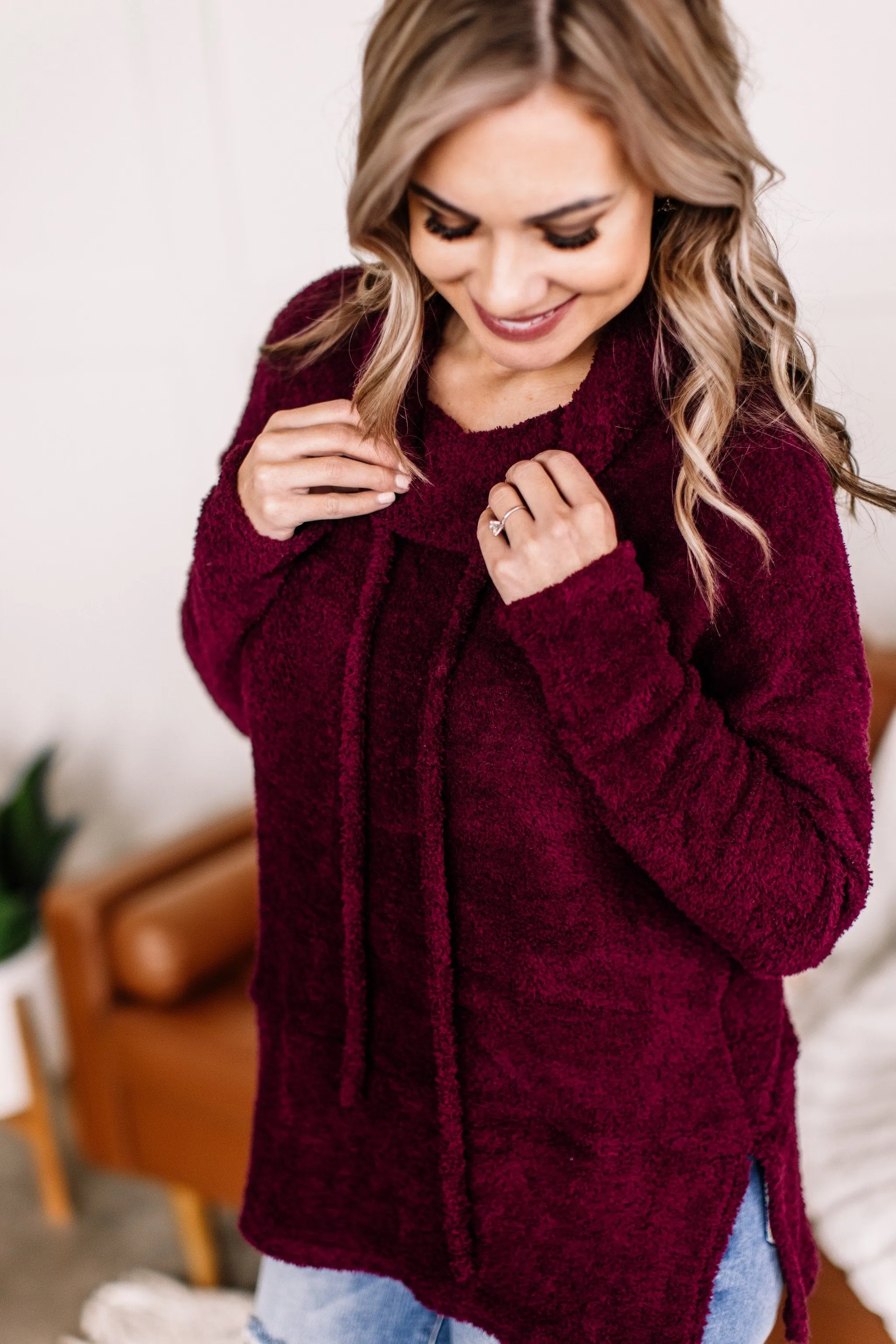 The End Of Your Rope Cowl Neck Top In Mulberry