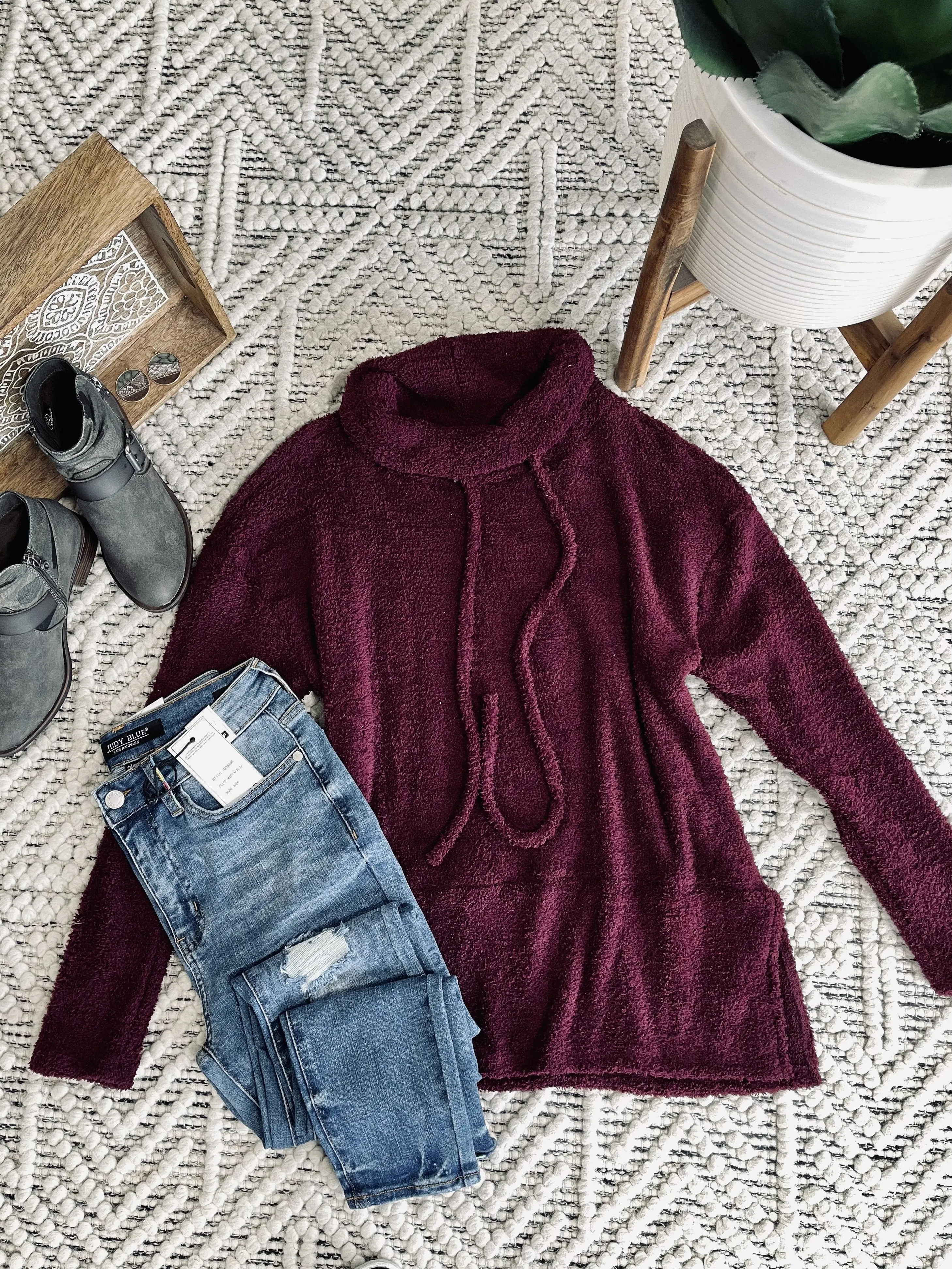 The End Of Your Rope Cowl Neck Top In Mulberry