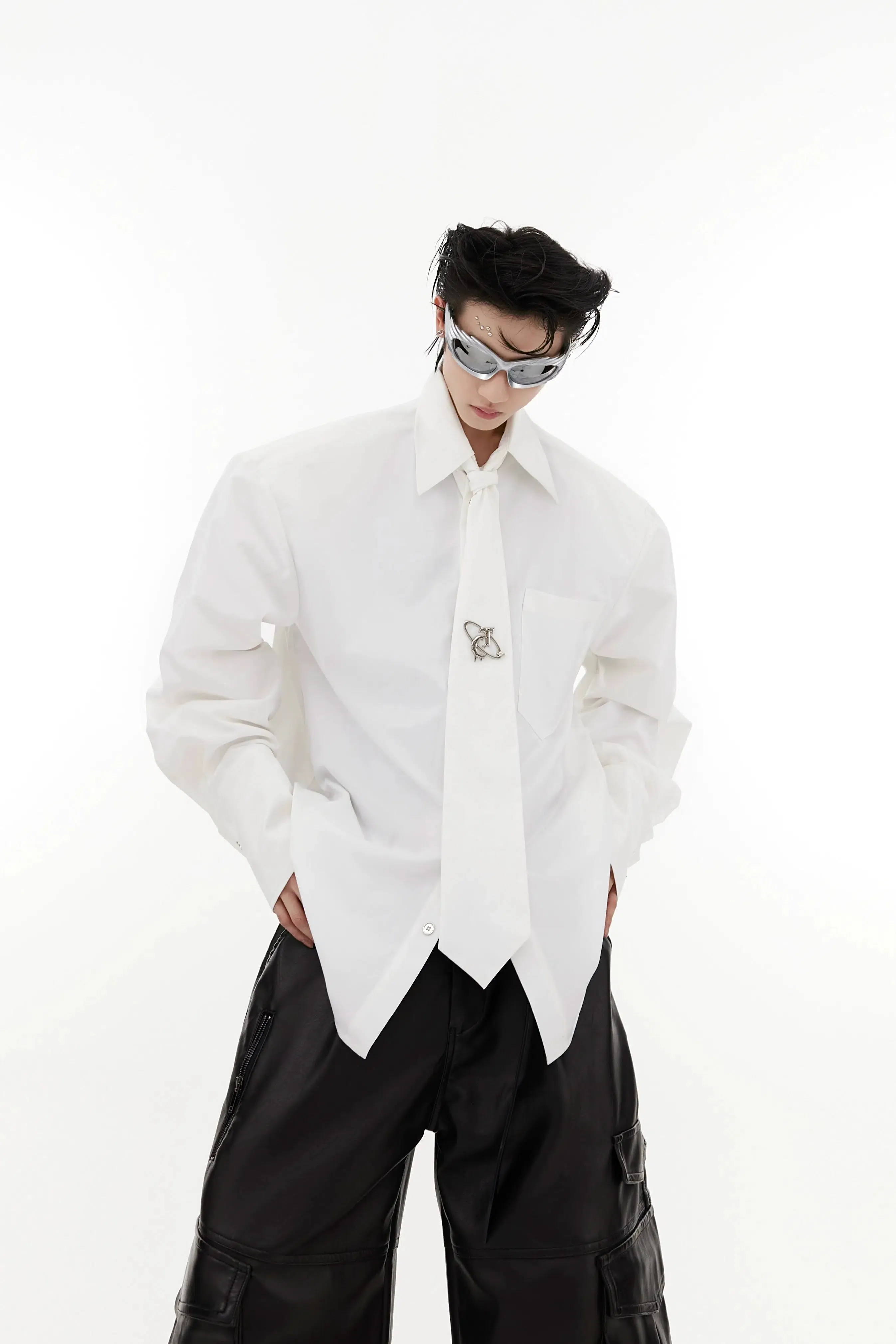 Tie Splicing Loose Cardigan Shirt