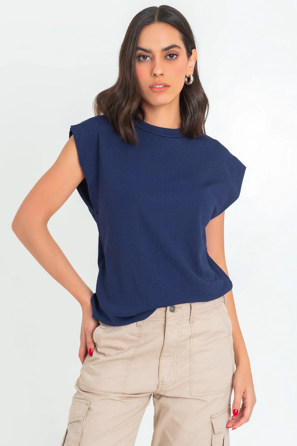 Top canalé de fit oversized sin mangas