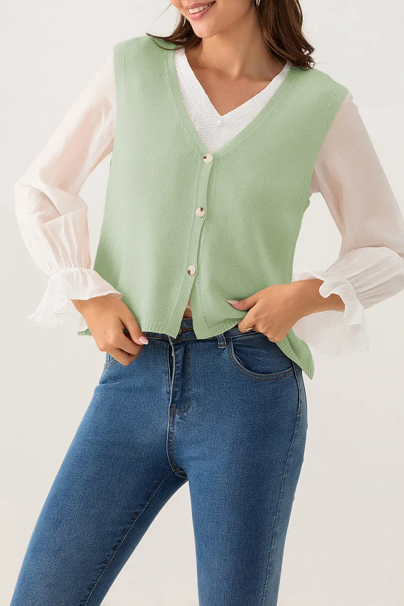 TT3087 Button Up Casual Vest Outerwear