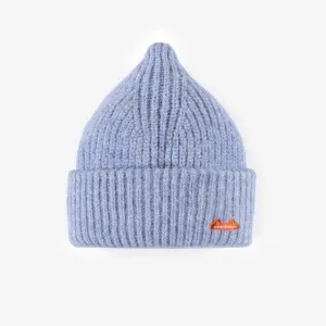 Tuque de maille bleue en polyester recyclé, bébé  || Blue knitted toque in recycled polyester, baby
