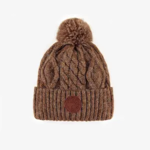 Tuque de maille brune avec pompon, bébé || Brown knitted toque with a pompom, baby
