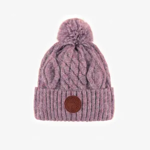 Tuque de maille mauve avec pompon, bébé || Purple knitted toque with a pompom, baby