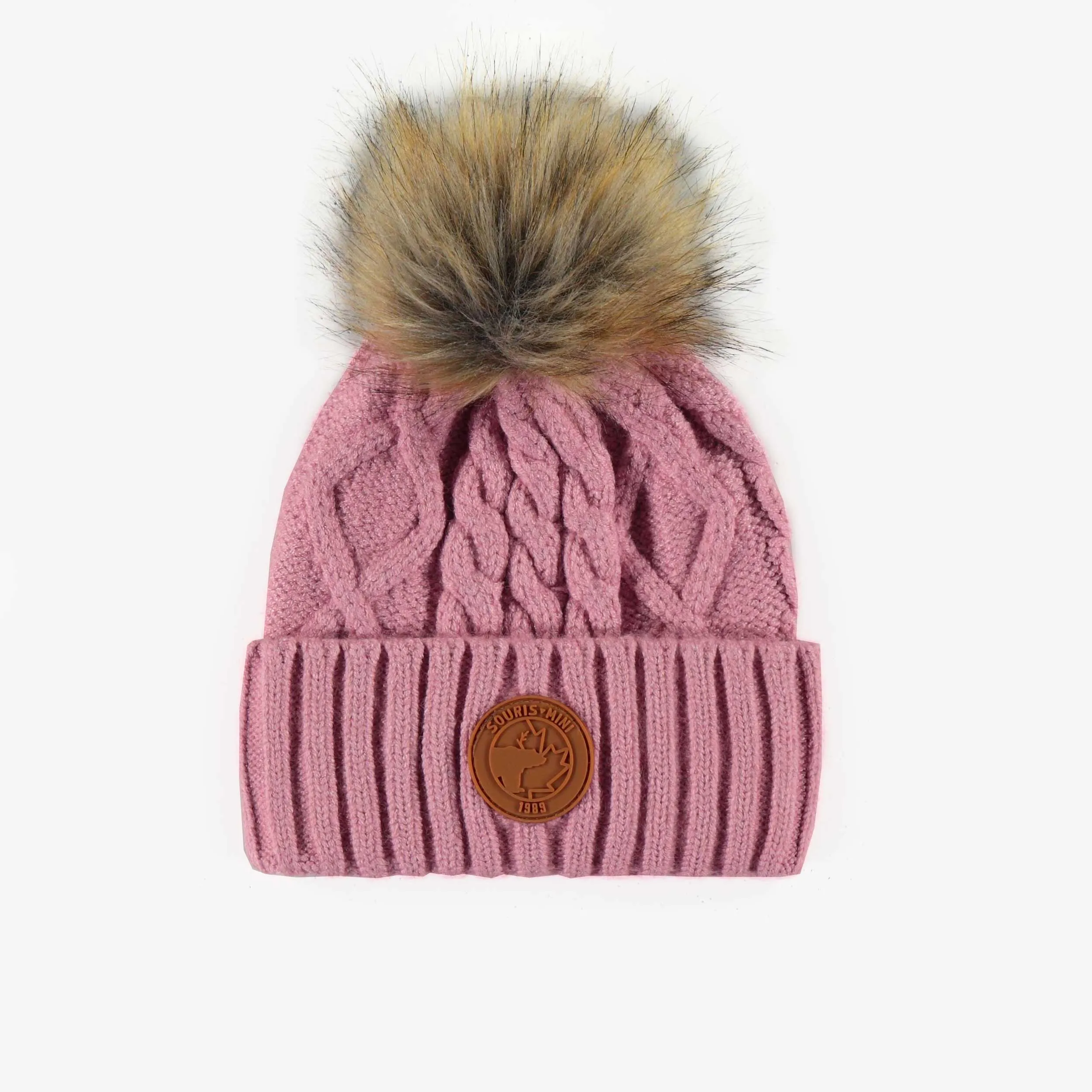 Tuque de maille rose avec pompon, bébé || Pink knitted toque with a pom-pom, baby
