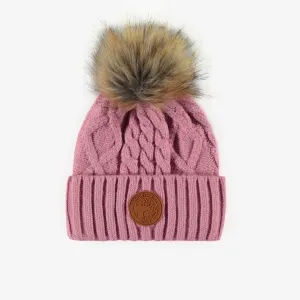 Tuque de maille rose avec pompon, bébé || Pink knitted toque with a pom-pom, baby