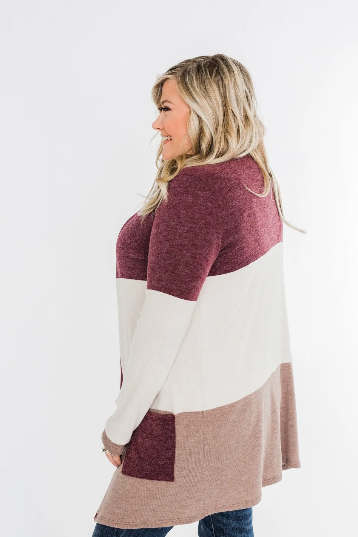 Until Tomorrow Color Block Cardigan- Plum & Mocha