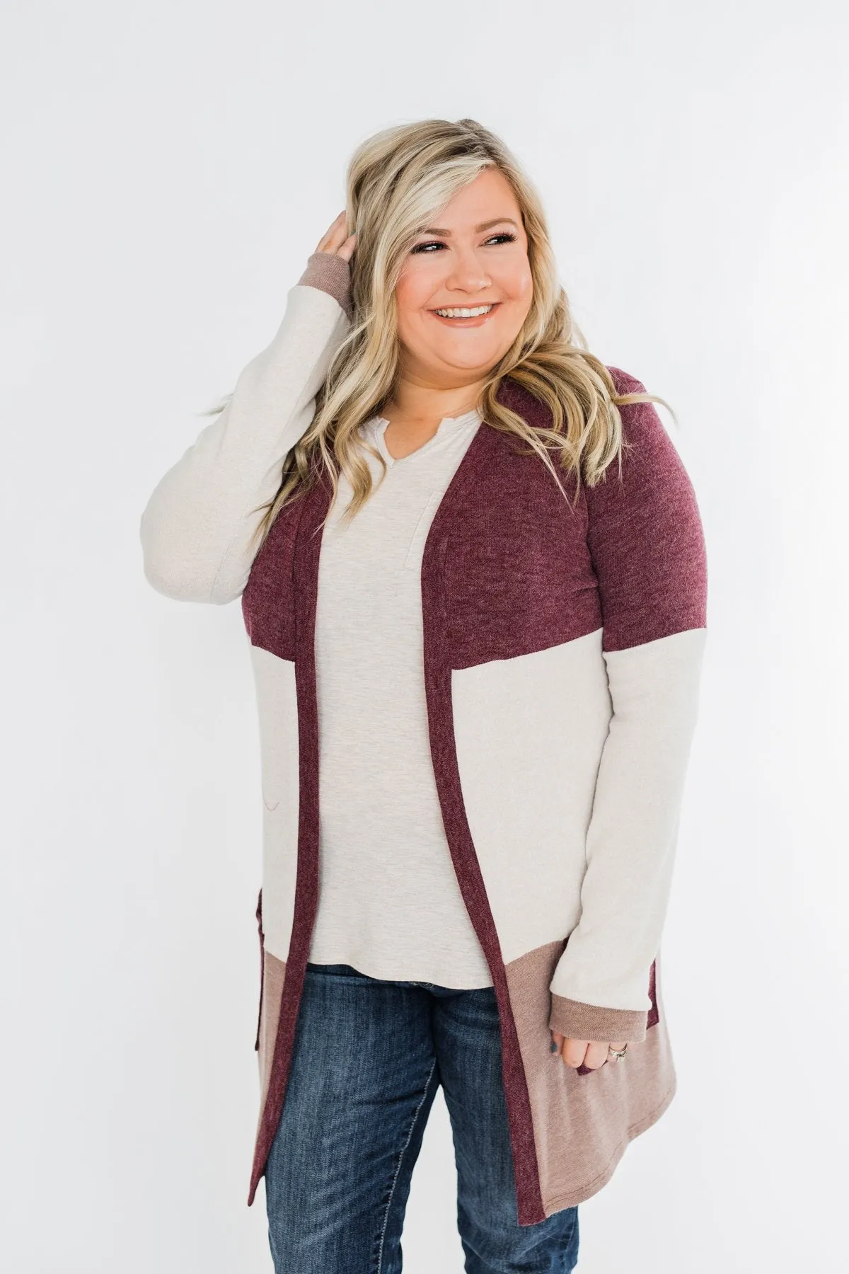 Until Tomorrow Color Block Cardigan- Plum & Mocha