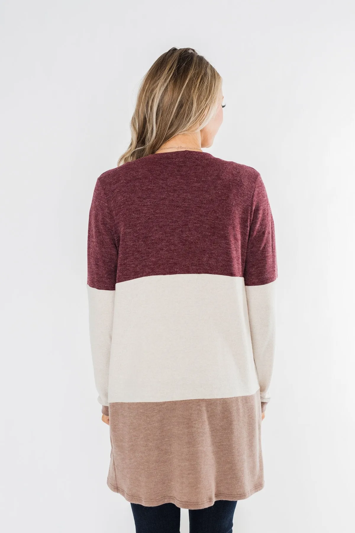 Until Tomorrow Color Block Cardigan- Plum & Mocha