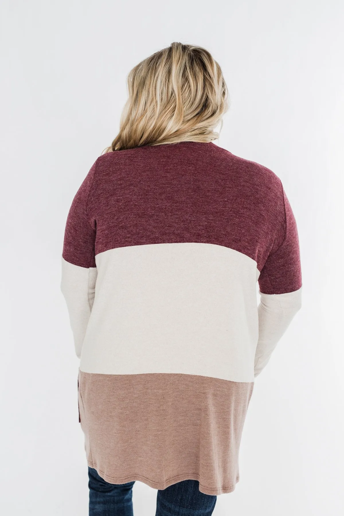 Until Tomorrow Color Block Cardigan- Plum & Mocha