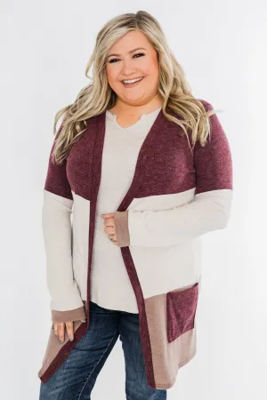 Until Tomorrow Color Block Cardigan- Plum & Mocha