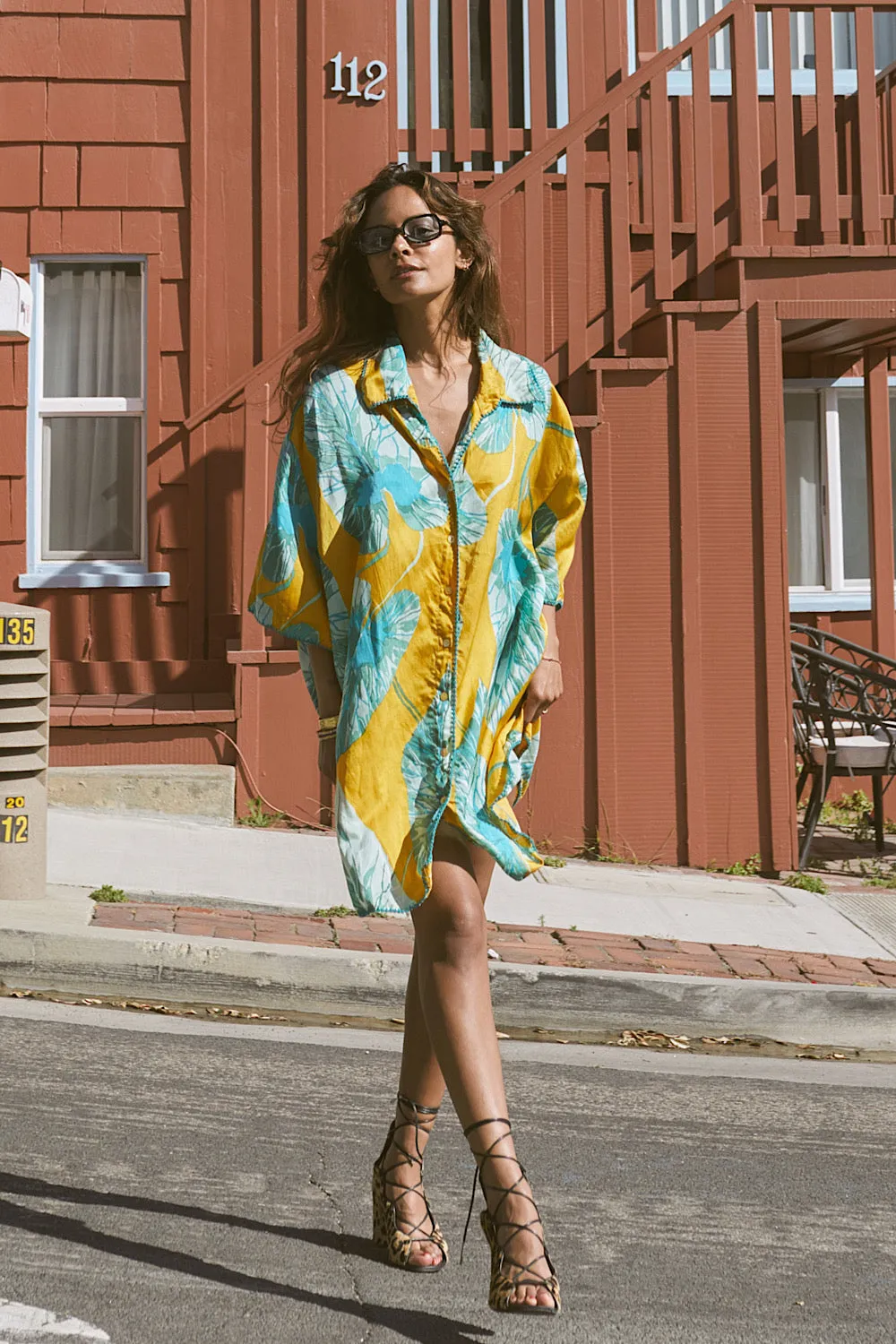 Valley Of Peace Silk Satin Super Oversized Shirt - leaf