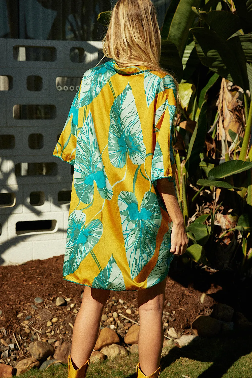 Valley Of Peace Silk Satin Super Oversized Shirt - leaf