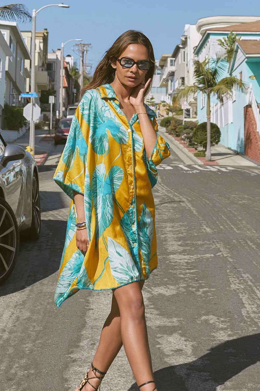 Valley Of Peace Silk Satin Super Oversized Shirt - leaf