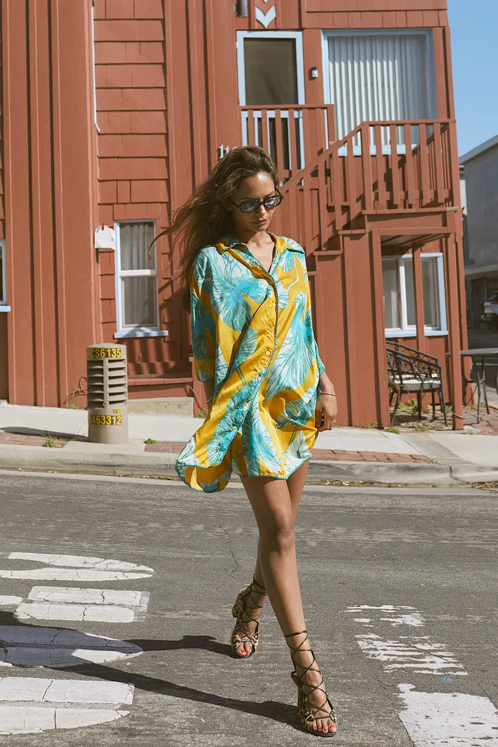 Valley Of Peace Silk Satin Super Oversized Shirt - leaf