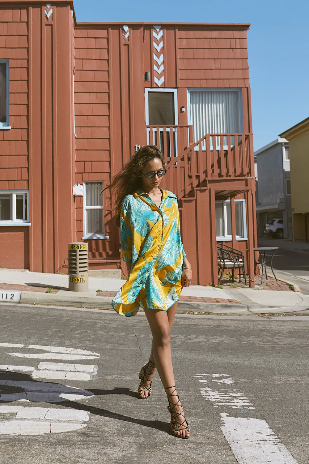 Valley Of Peace Silk Satin Super Oversized Shirt - leaf