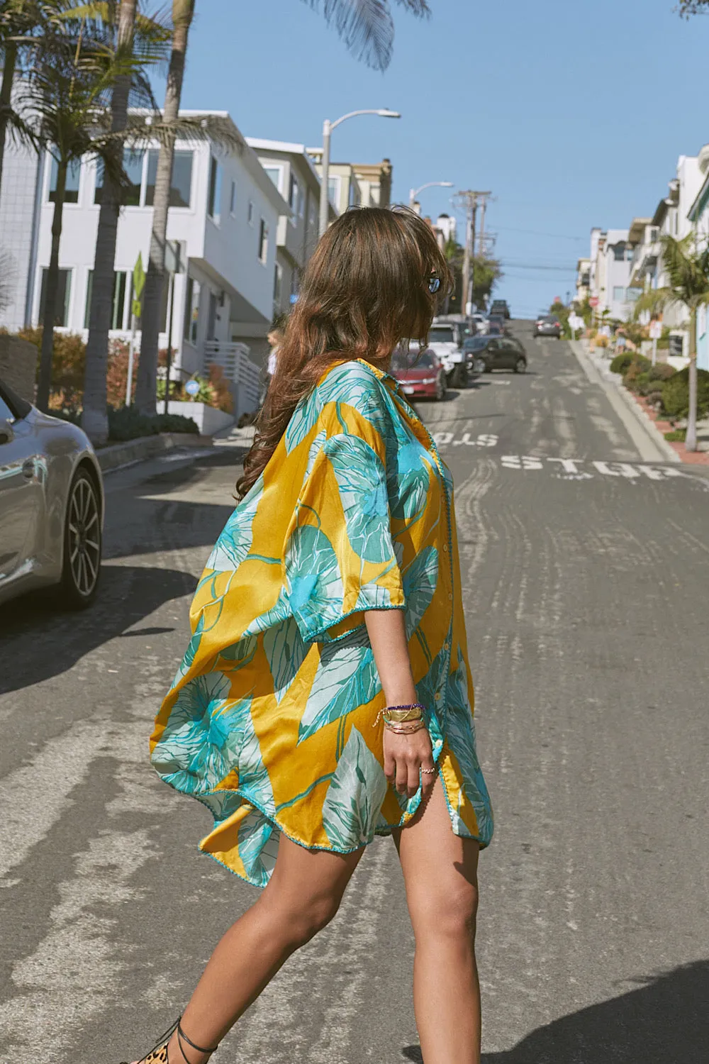 Valley Of Peace Silk Satin Super Oversized Shirt - leaf