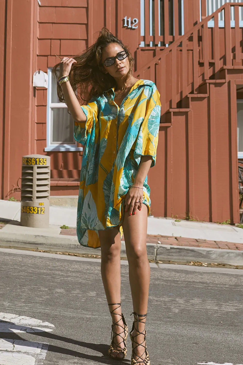 Valley Of Peace Silk Satin Super Oversized Shirt - leaf
