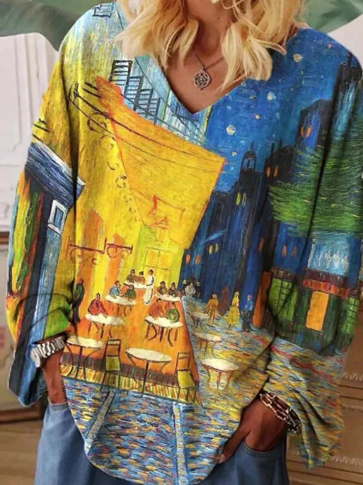 Van gogh art v-neck t-shirt, loose cut