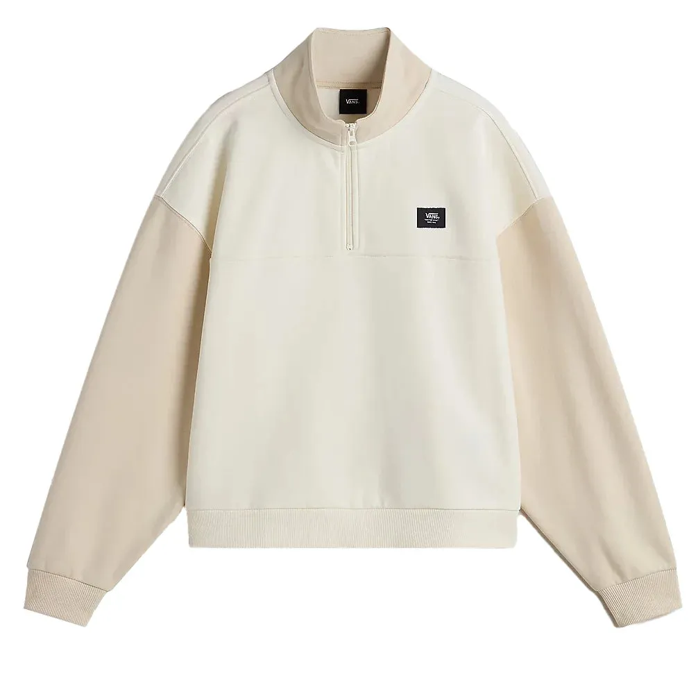 Vans Colourblock Half Zip Mock Neck Sweatshirt - Marshmallow/Oatmeal