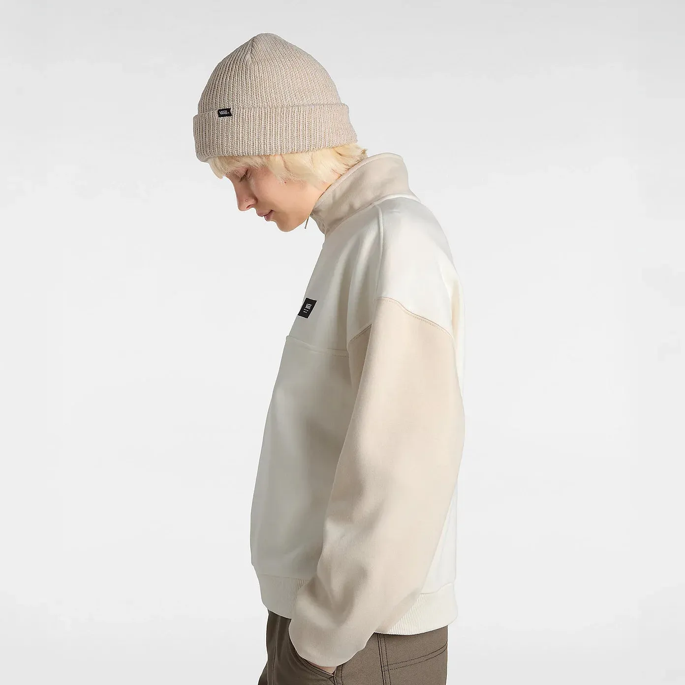 Vans Colourblock Half Zip Mock Neck Sweatshirt - Marshmallow/Oatmeal