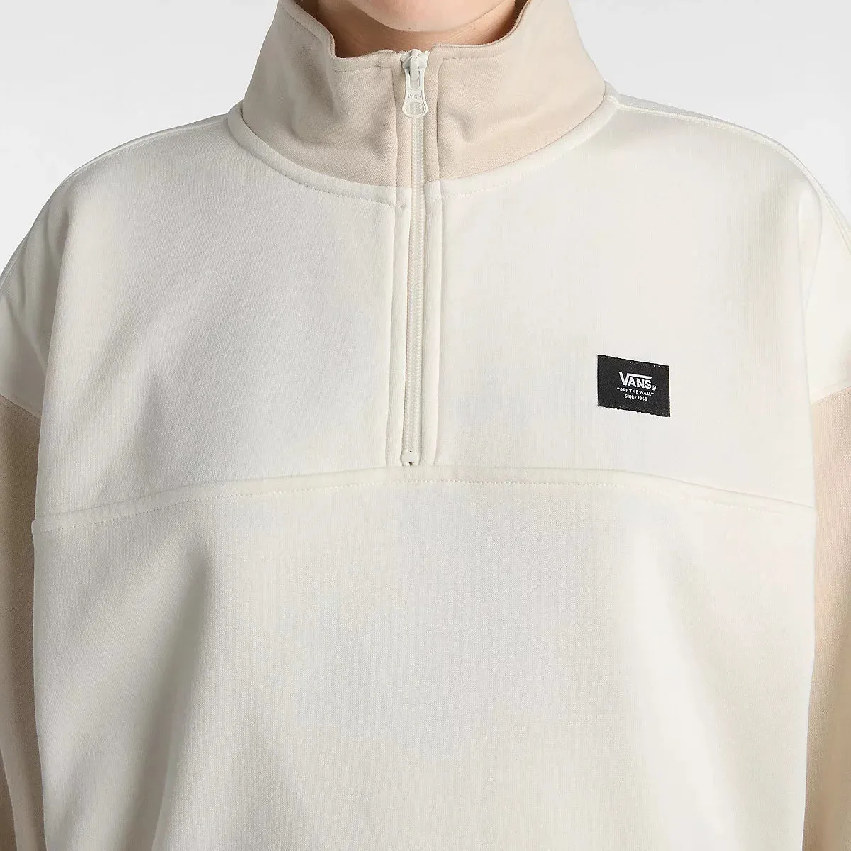 Vans Colourblock Half Zip Mock Neck Sweatshirt - Marshmallow/Oatmeal