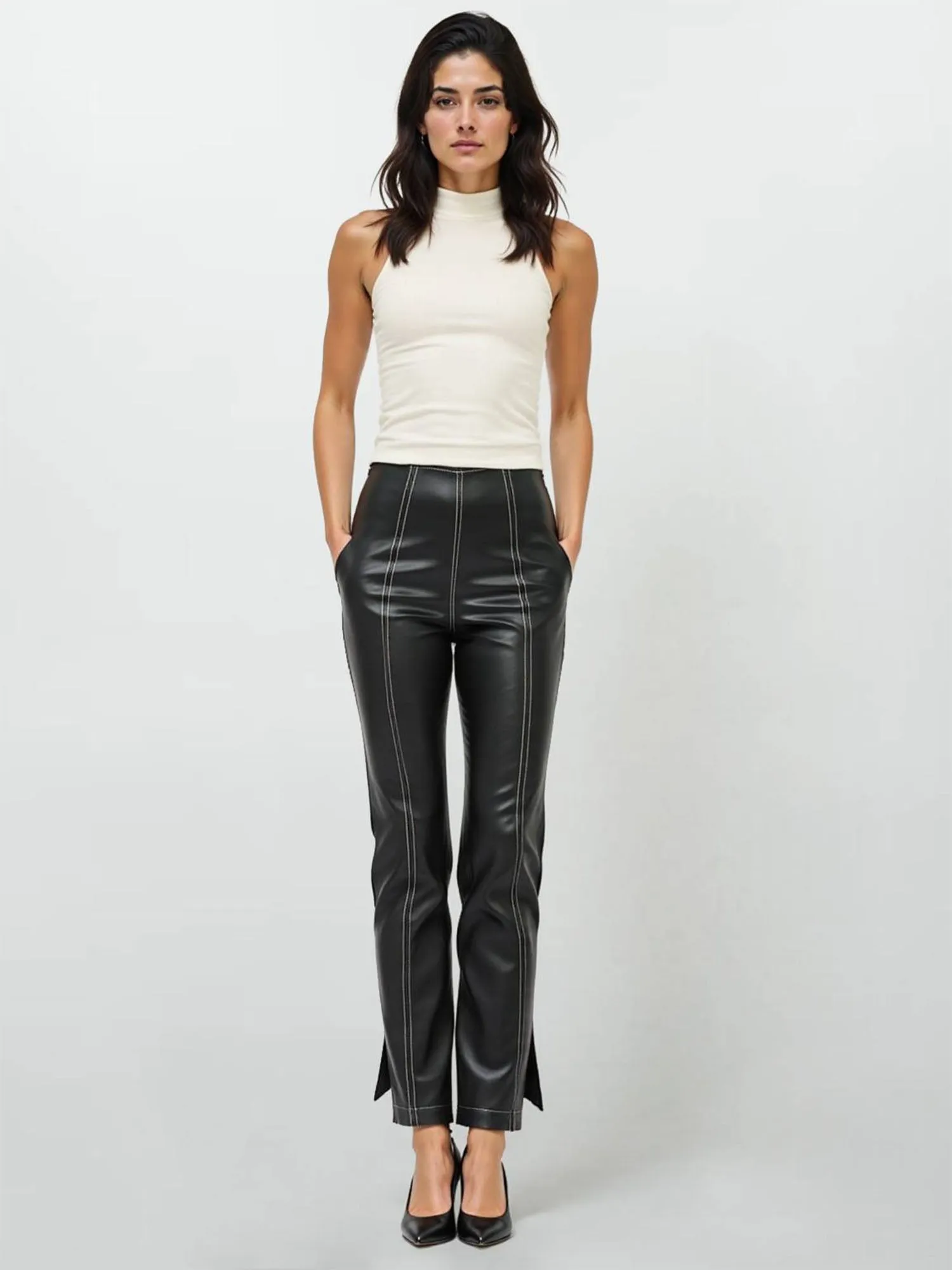 Vegan Leather Stretch High Waisted Flare Pants