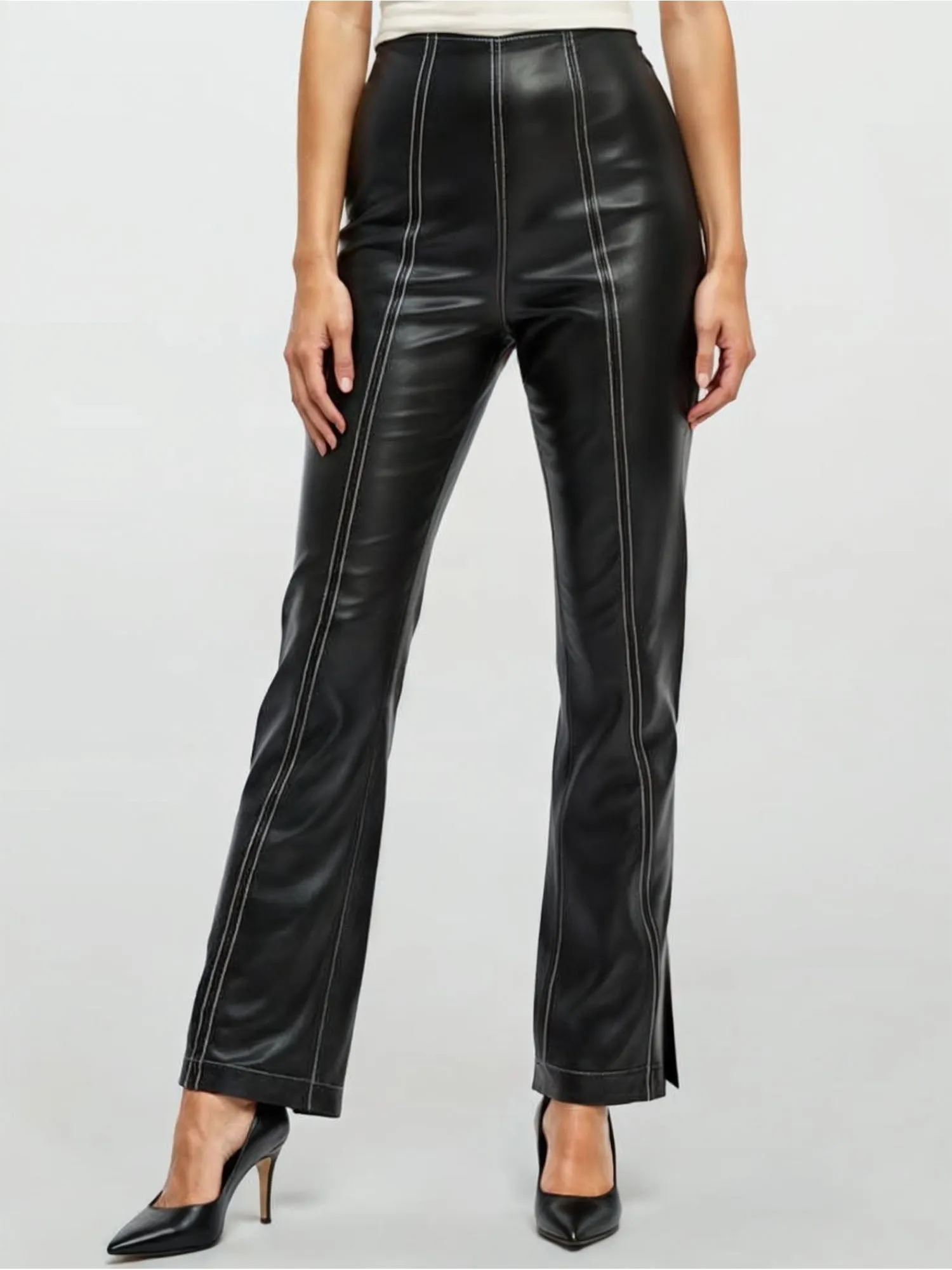 Vegan Leather Stretch High Waisted Flare Pants
