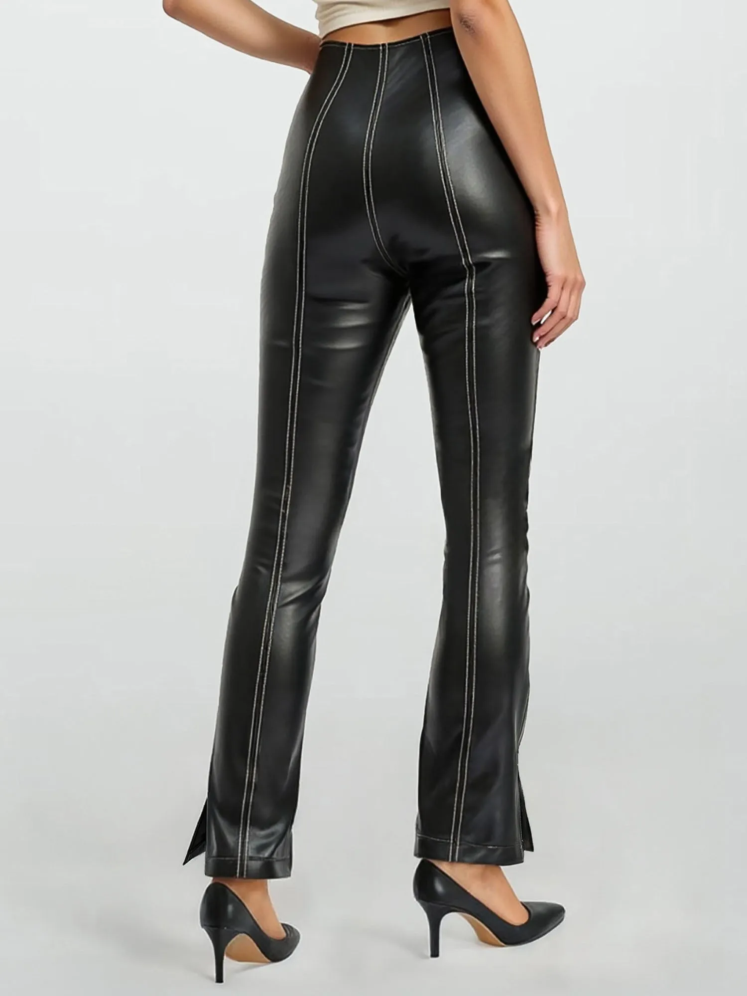 Vegan Leather Stretch High Waisted Flare Pants