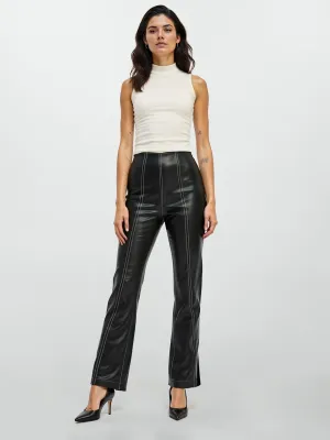 Vegan Leather Stretch High Waisted Flare Pants