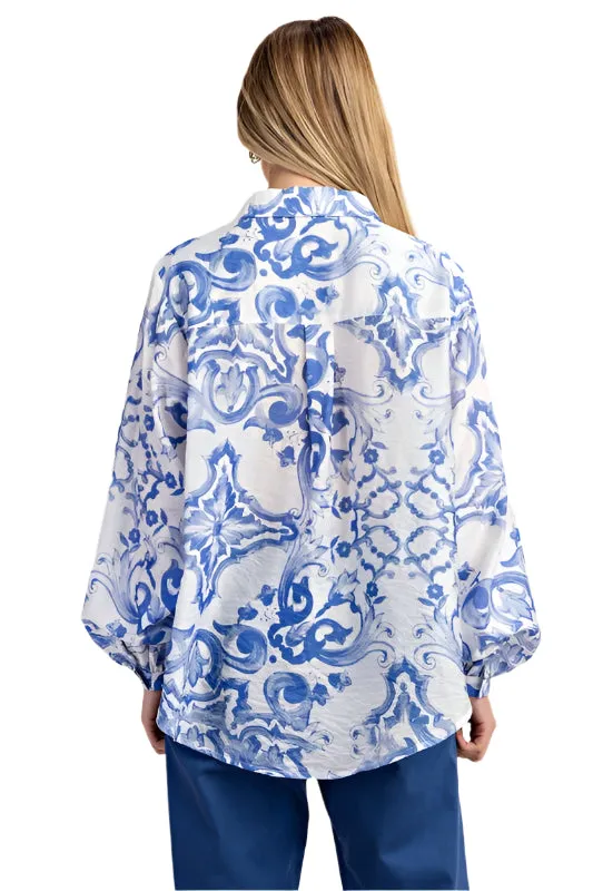 Vibrant Print Oversized Button Front Shirt