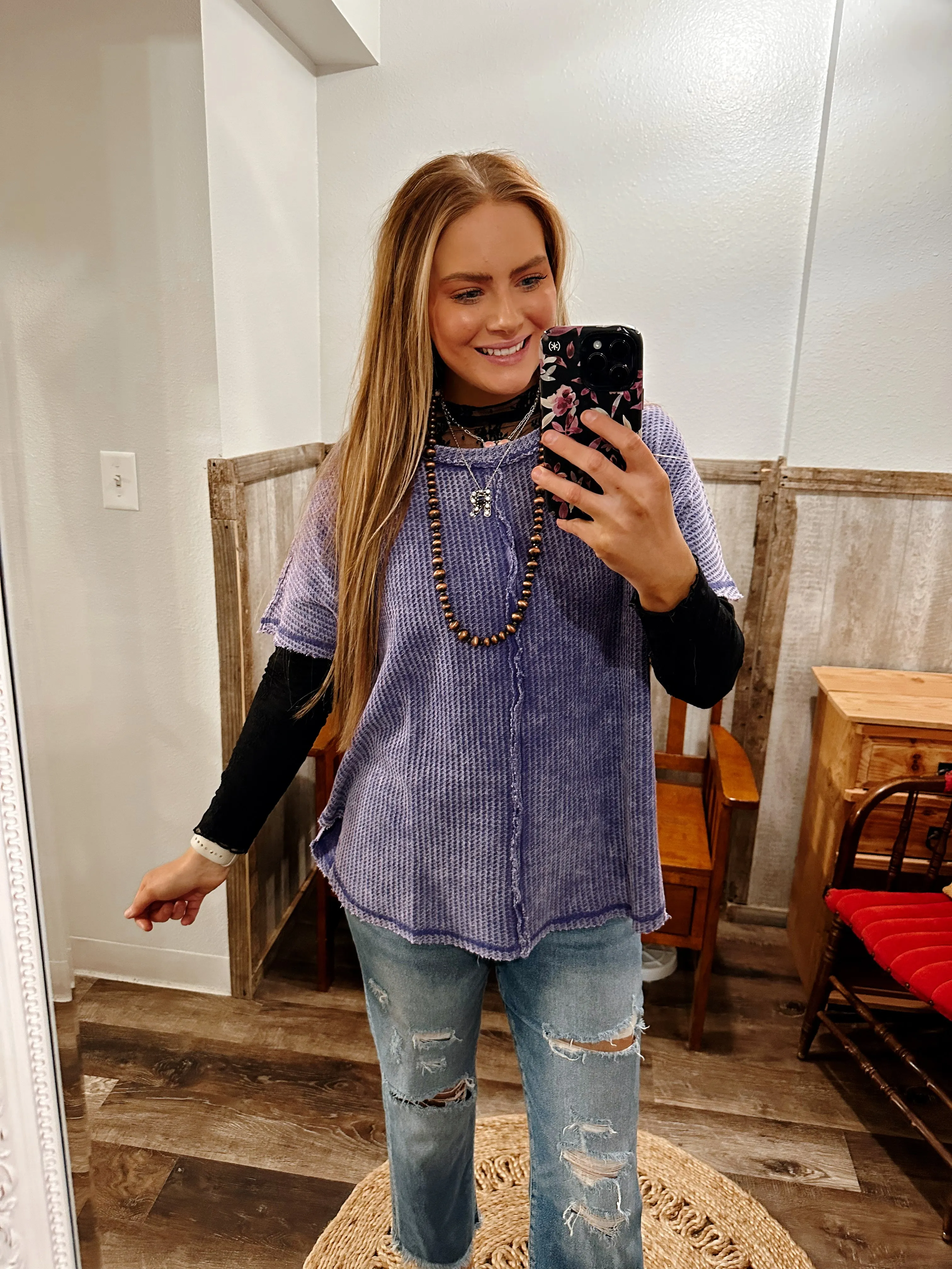 Violet Waffle Knit Top