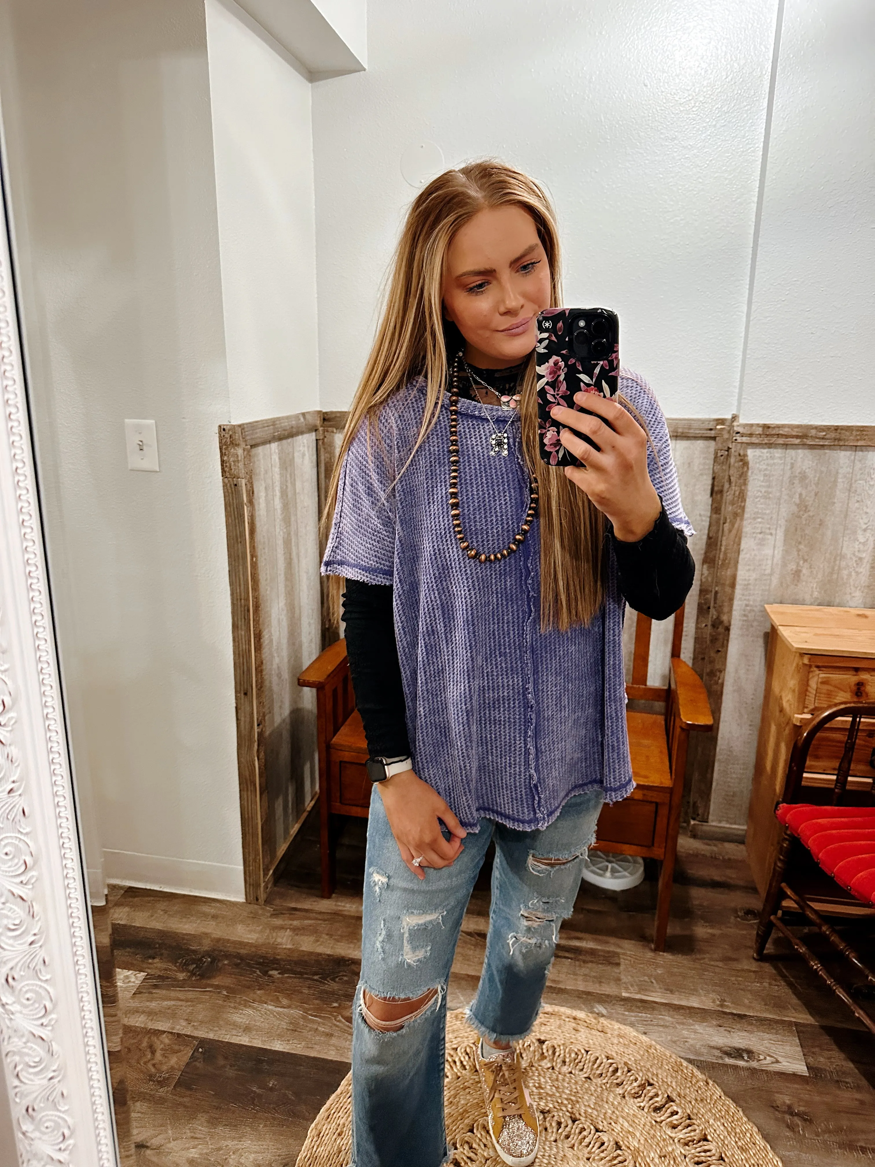 Violet Waffle Knit Top