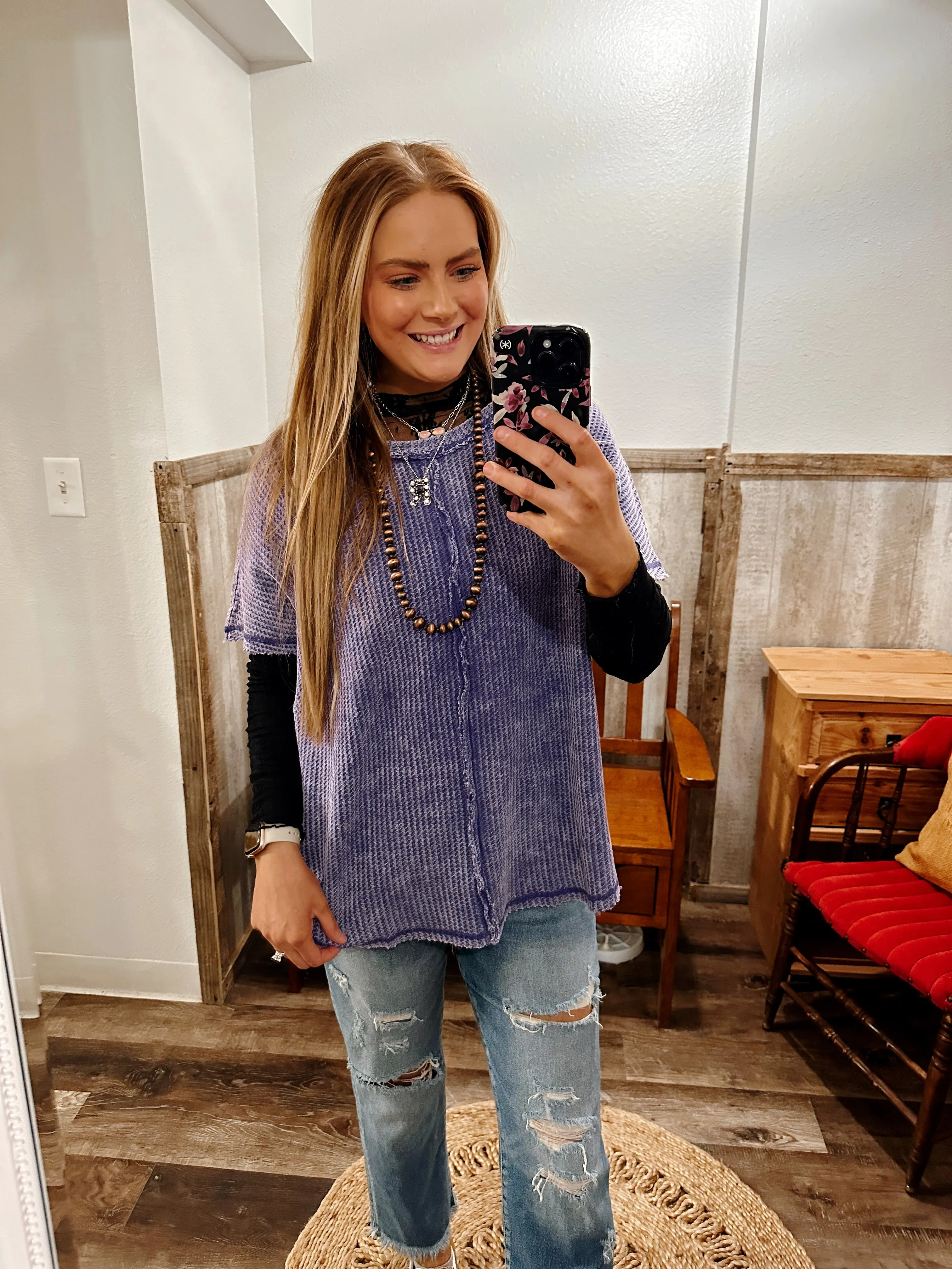 Violet Waffle Knit Top