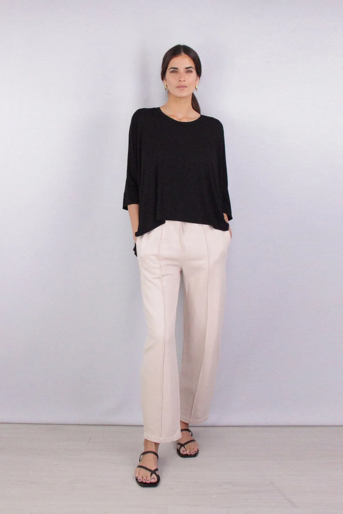 Viscose Jersey Oversized Short Sleeve Crew in Black