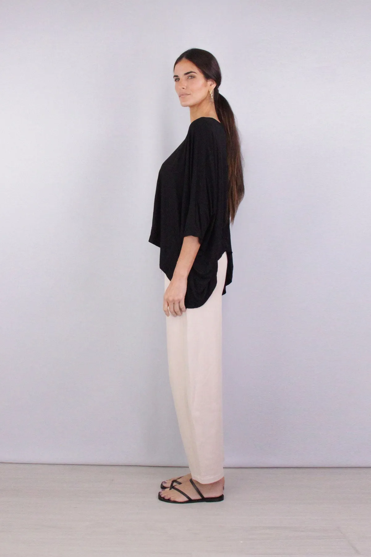 Viscose Jersey Oversized Short Sleeve Crew in Black
