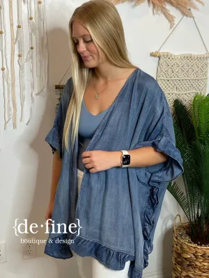 Washed Denim Ruffled Kimono - IT'S BACK!!!