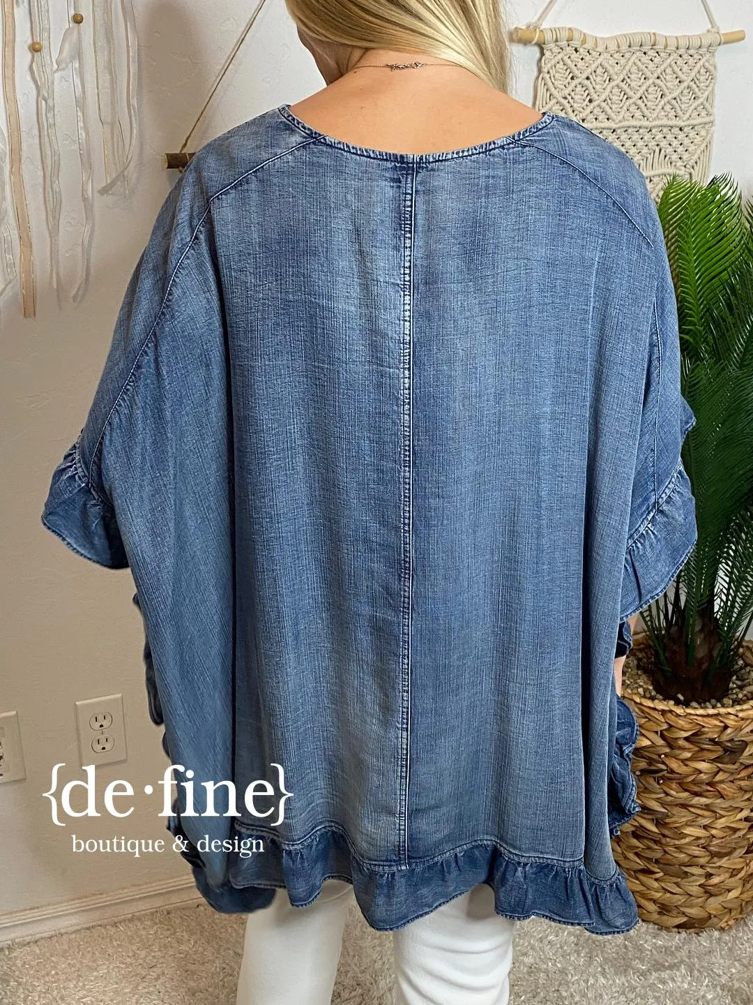Washed Denim Ruffled Kimono - IT'S BACK!!!