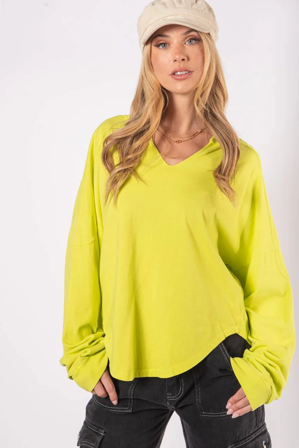 WASHED OVERSIZED PREMIUM COTTON NOTCH NECK TEE
