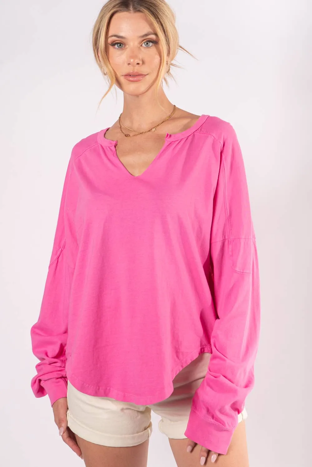 WASHED OVERSIZED PREMIUM COTTON NOTCH NECK TEE