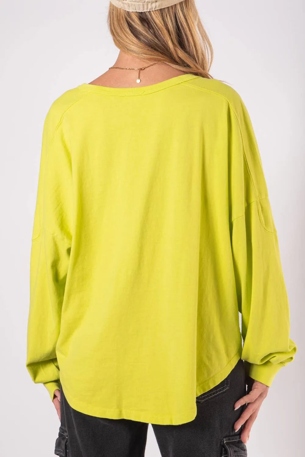 WASHED OVERSIZED PREMIUM COTTON NOTCH NECK TEE
