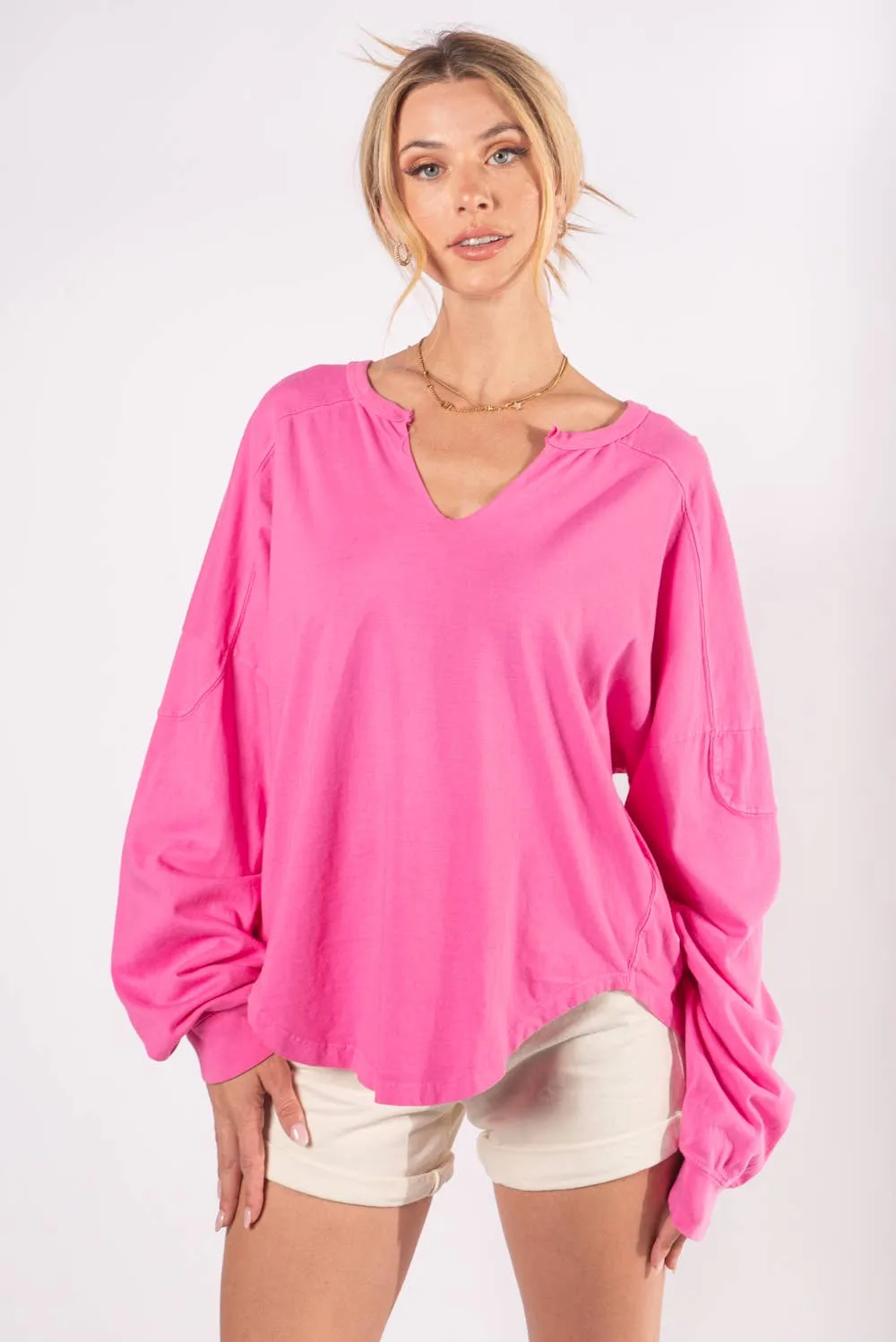 WASHED OVERSIZED PREMIUM COTTON NOTCH NECK TEE