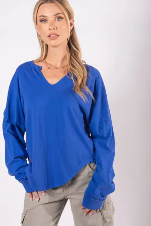 WASHED OVERSIZED PREMIUM COTTON NOTCH NECK TEE