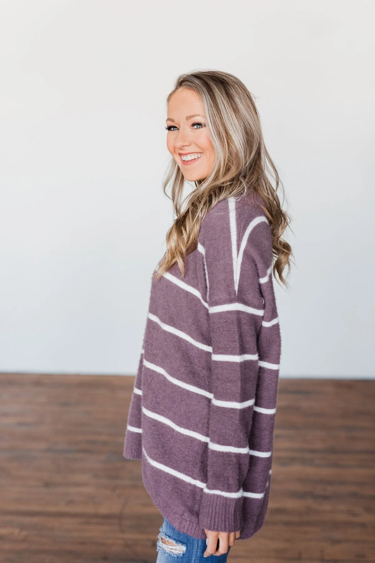 Waste My Time Striped Sweater- Antique Mauve