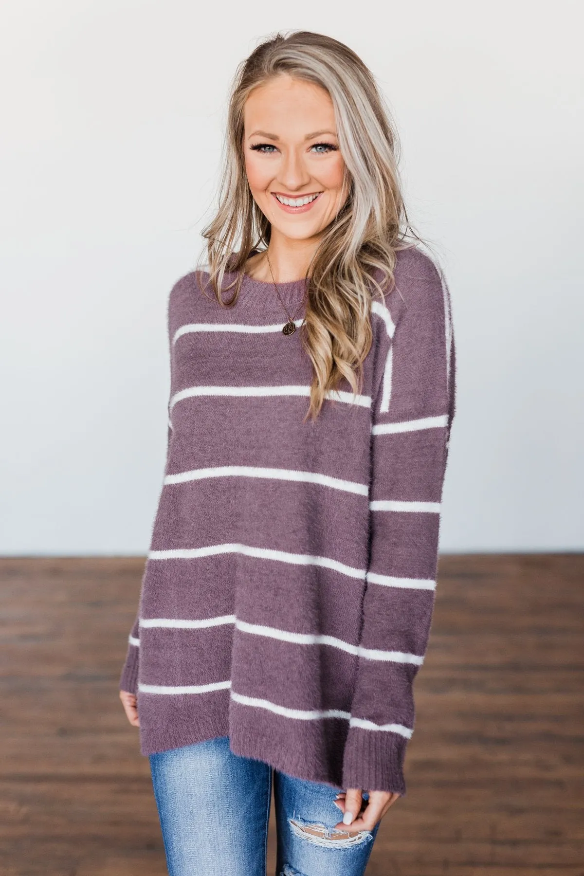 Waste My Time Striped Sweater- Antique Mauve