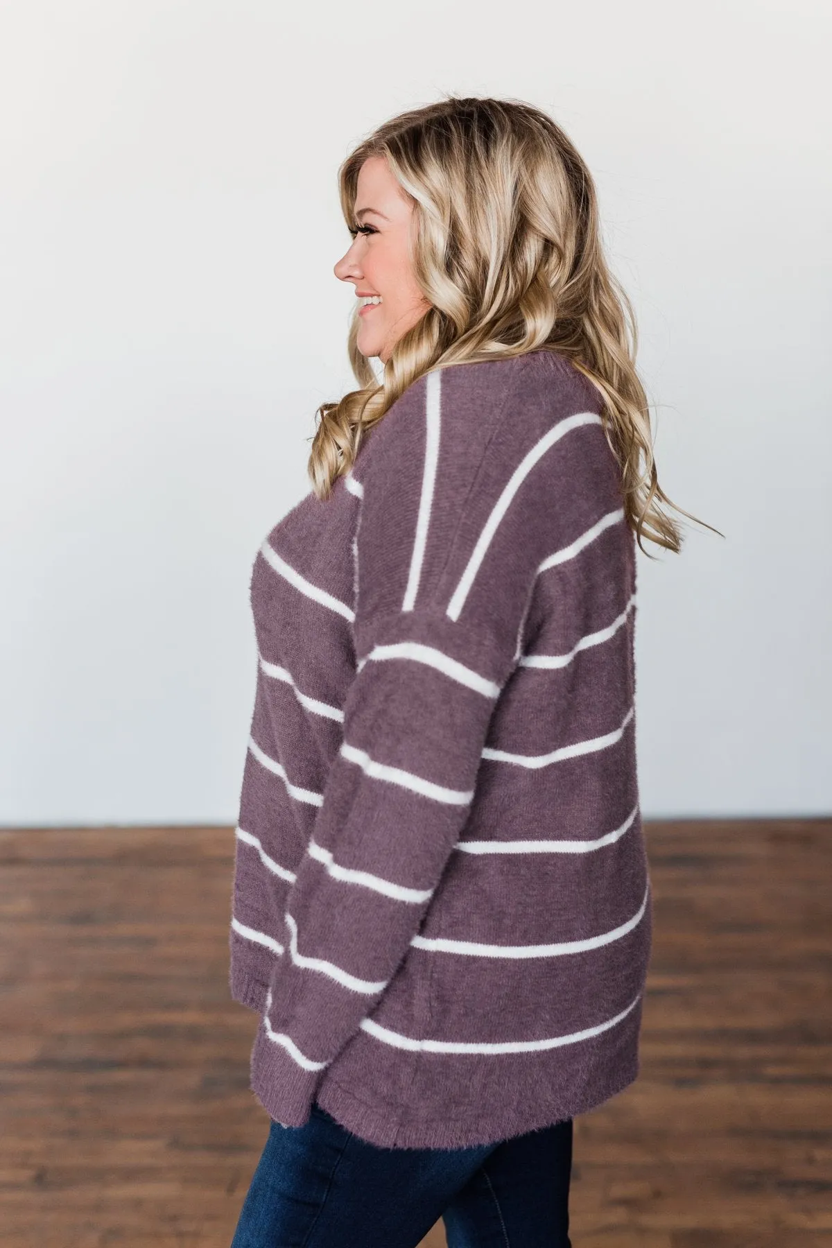 Waste My Time Striped Sweater- Antique Mauve