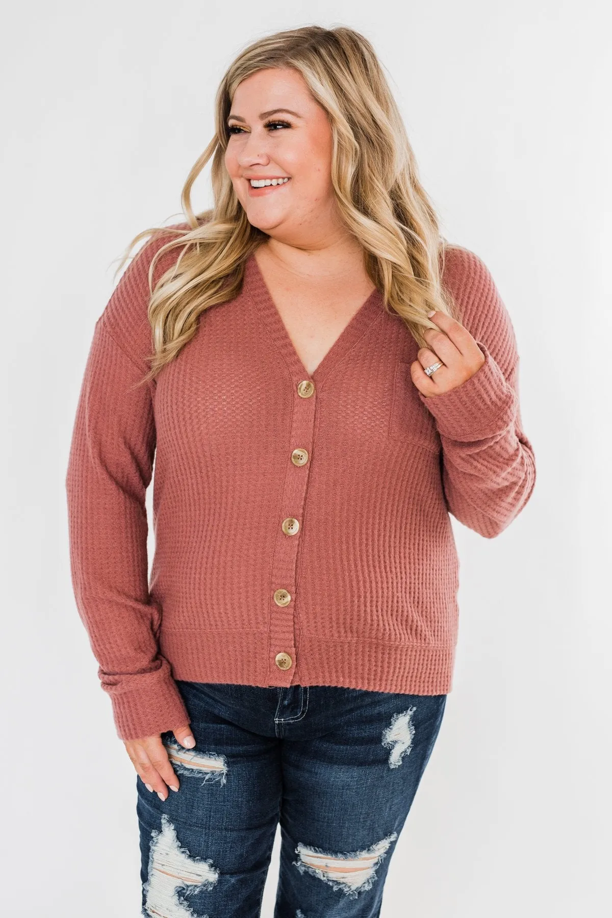 When We're Together Waffle Knit Top- Dusty Rose
