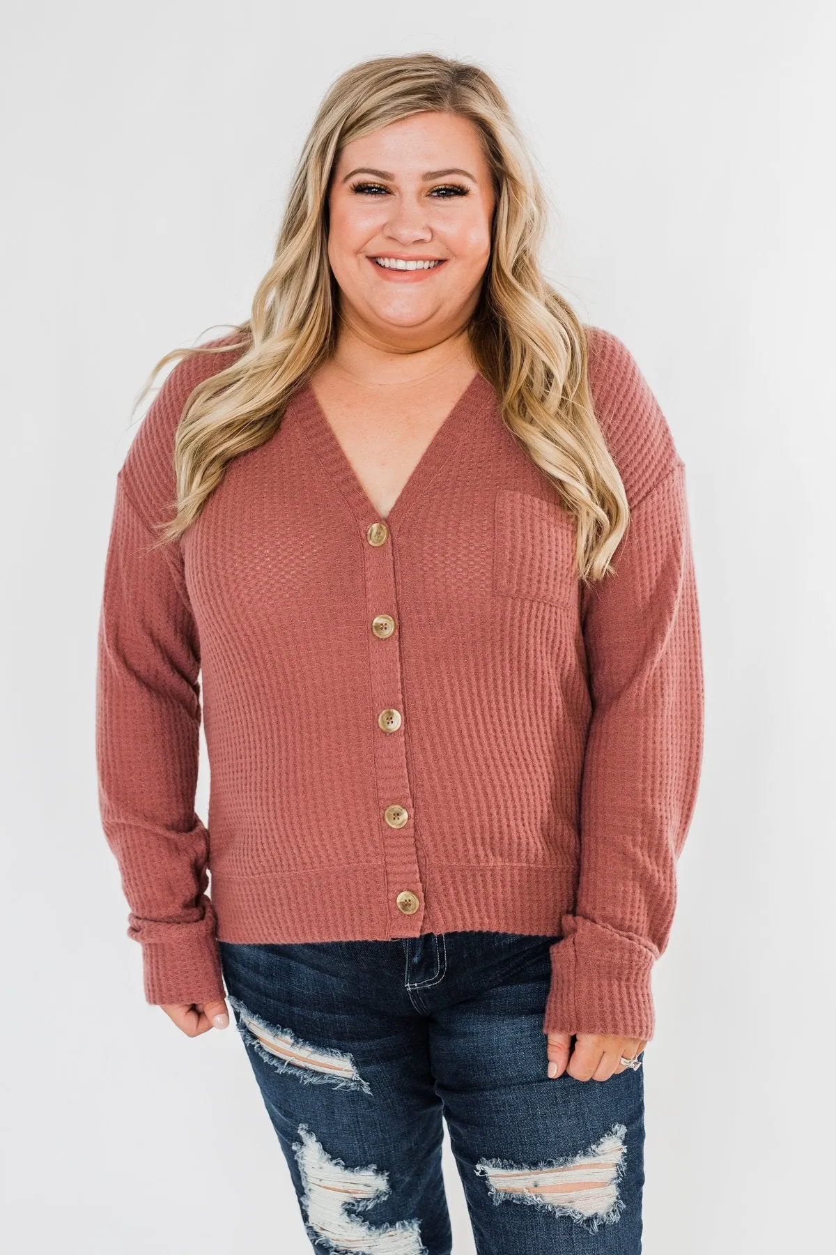 When We're Together Waffle Knit Top- Dusty Rose